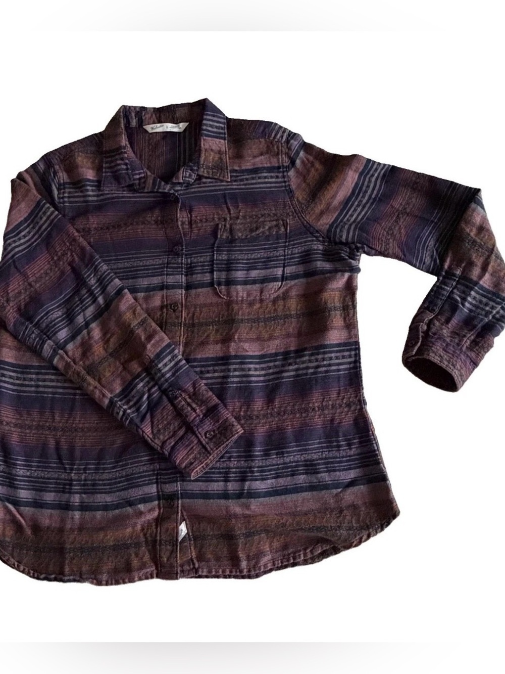 Woolrich Button Up Shirt Womens Large Purple Stripe 100% Cotton Casual Top Fall